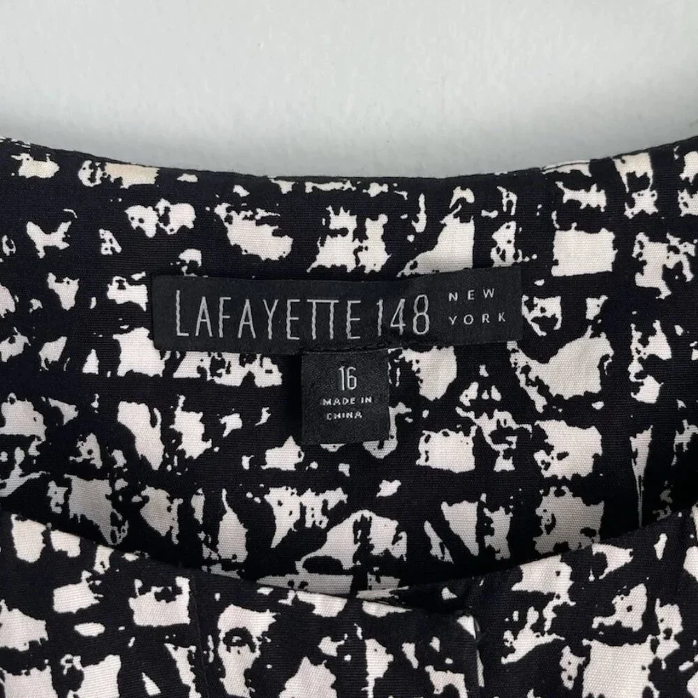 Lafayette 148 Black White Print 3/4 Sleeve Belted Jacket - Picture 2 of 8